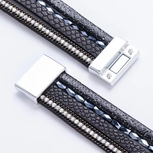 Miniatura 305 de FANCY SHINY - Pulsera de cuero estilo bohemio, pulsera de cuentas de cristal con cierre magnético, regalos de joyería para mujer