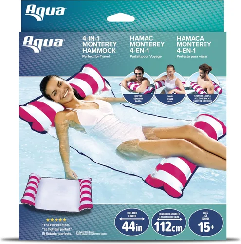 Miniatura 2 de Aqua Original Monterey - Flotador de piscina y hamaca de agua 4 en 1, multiusos, inflable para adultos, material patentado de PVC grueso y Rosa