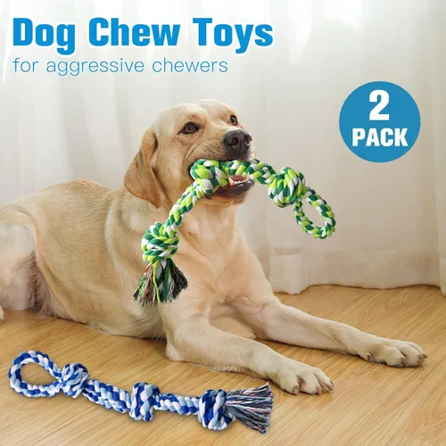 Miniatura 7 de UPSKY Juguetes de cuerda para perros 2 juguetes casi indestructibles para perros de raza mediana a grande, juguete de masticación/tracción dental