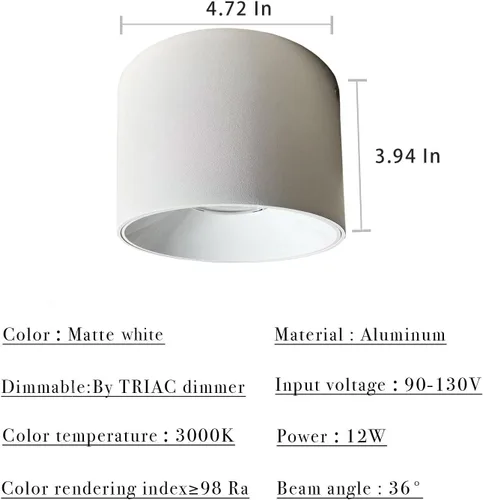 Miniatura 3 de Foco de Techo LED Regulable de Aluminio Blanco de 4.72" Foco Cilíndrico para Interiores Moderno Minimalista Luz Descendente de Acento Enfocada