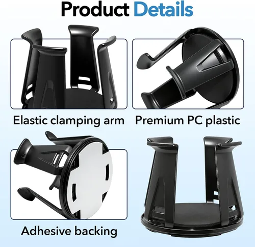 Miniatura 4 de 4 piezas de soporte para tazas de automóvil, autoadhesivos, expansibles para automóvil, adaptador de portavasos negro automotriz con brazos