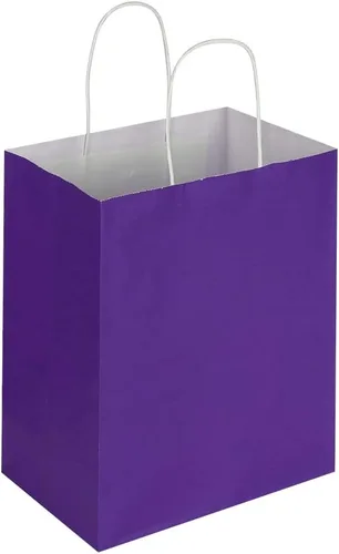 Miniatura 6 de Oikss - Paquete de 50 bolsas de papel kraft púrpura mediano de 8" x 4.75" x 10", con asas a granel, para cumpleaños, bodas, fiestas, compras al por