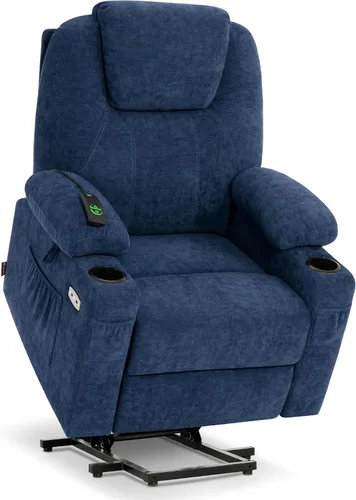 MCombo Silla reclinable eléctrica para personas mayores, silla elevadora con calor y masaje, puertos USB y tipo C, reposapiés extendido, portavasos,