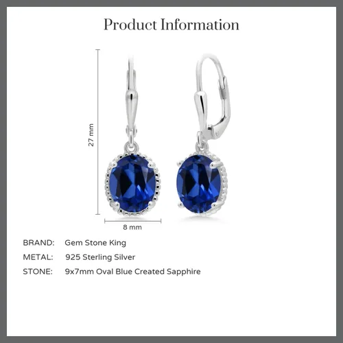Miniatura 182 de Gem Stone King Aretes colgantes de gota para mujer, plata de ley 925, piedra natal ovalada de 0.354 x 0.276 in, joyería fina, regalos para ella