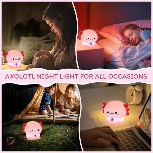 Miniatura 7 de Axolotl - Luz nocturna para niños – Regulador de intensidad de 3 niveles y temporizador de apagado automático, lámpara de silicona segura