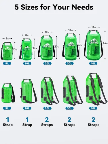 Miniatura 2 de HEETA Bolsa Seca Impermeable para Mujeres y Hombres, 5L/10L/20L/30L/40L Tapa Enrollable Bolsa de Almacenamiento Seca Ligera Mochila con Funda