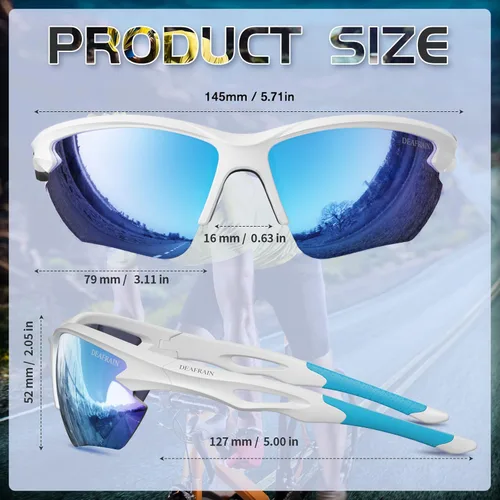 Miniatura 3 de DEAFRAIN Gafas de sol deportivas polarizadas para hombres y mujeres, ciclismo, correr, pesca, TR90, marco irrompible, protección UV Blanco
