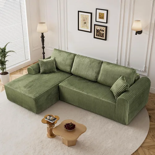 Miniatura 21 de Sofá seccional sin costuras de 108" en forma de L para sala de estar, cómodo sofá de corduroy con chaise, amplios reposabrazos, asiento profundo