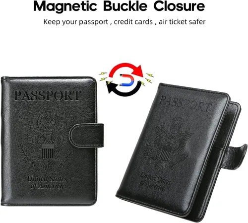 Miniatura 5 de MCmolis Combo de tarjetero para pasaporte y vacunas, funda de cuero con bloqueo RFID, protector organizador de documentos de viaje con ranura