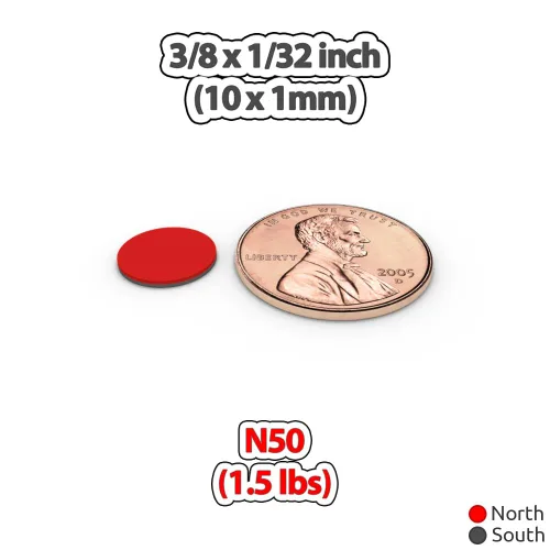 Miniatura 3 de Imanes de disco fino de neodimio de 0.394 in x 0.039 in (3/8 x 1/32 pulgadas) N50 – Imanes planos redondos de tierras raras para manualidades