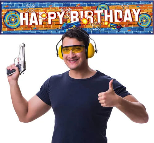 Miniatura 6 de Cartel de fiesta de batalla de dardos con texto en inglés «Happy Birthday»