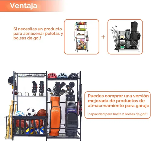 Miniatura 3 de WALMANN Organizador de equipo deportivo de garaje, soporte para bolsa de golf para almacenamiento de pelotas de garaje, estante de almacenamiento