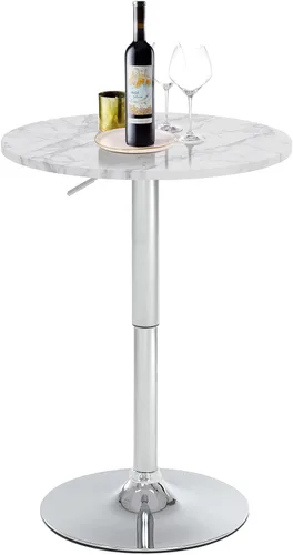 Miniatura 8 de Mesa redonda de bar de 23.6 pulgadas, mesa de barra de altura ajustable, mesas de cóctel modernas con parte superior de MDF y base de metal, mesas