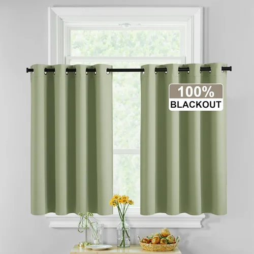 Miniatura 54 de RYB HOME Cortinas opacas de cocina de 36 pulgadas de largo, tratamiento de privacidad para ventanas pequeñas, aislamiento térmico, telón de fondo