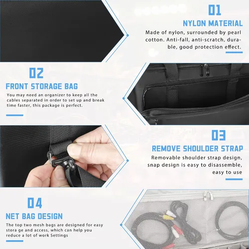 Miniatura 7 de AKOZLIN Bolso grande de viaje para cables de banda con divisores desmontables, estuche organizador de cables para DJ para computadora portátil