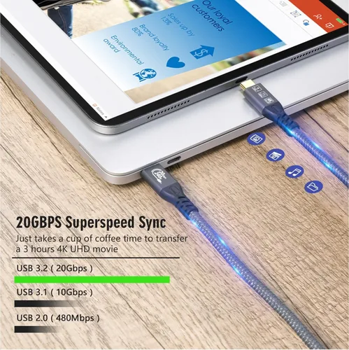 Miniatura 5 de Cable USB C 3.2 Gen 2X2 20Gbps, tipo C 4K a 60Hz UHD Video 5A/240W PD3.1 Carga rápida con E-Marker Compatible con Thunderbolt 3/4 MacBook Pro