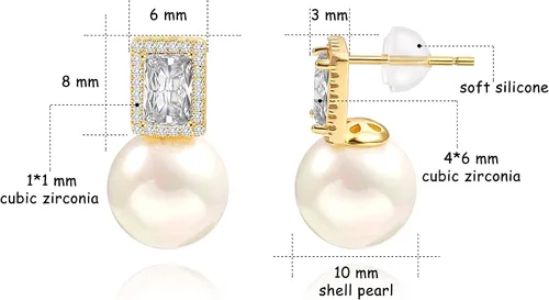 Miniatura 4 de Aretes colgantes de plata de ley 925 seleccionados a mano AAA+ de 7.5 a 0.315 in, perlas cultivadas de agua dulce blanca, joyería para mujeres