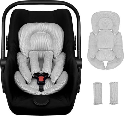Inserto de asiento de automóvil infantil para niñas recién nacidas, insertos de asiento de automóvil de malla de verano con almohadillas para Gris