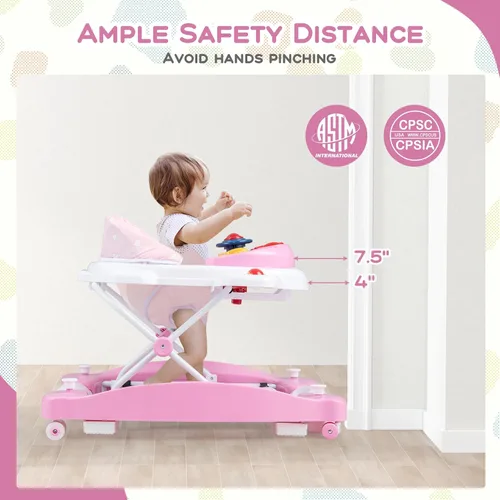 Miniatura 8 de BABY JOY Andador de bebé 6 en 1, andador de bebé plegable con ruedas, altura ajustable, música, luces, modo saltador y mecedora, andadores de bebé