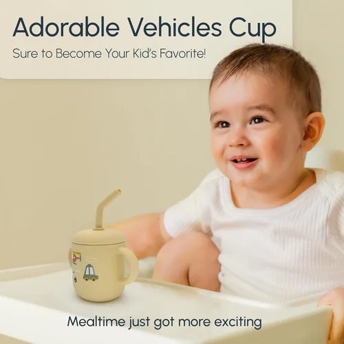 Miniatura 5 de Vaso de silicona para niños de 6 meses y niños pequeños, lindo vaso para beber con popote para el primer entrenamiento, botella de agua para bebé