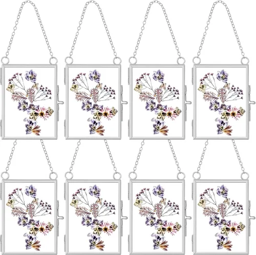 Miniatura 8 de Landhoow 8 marcos de vidrio doble para flores secas prensadas de 3.5 x 2.5 pulgadas, marcos de fotos flotantes colgantes de metal vertical