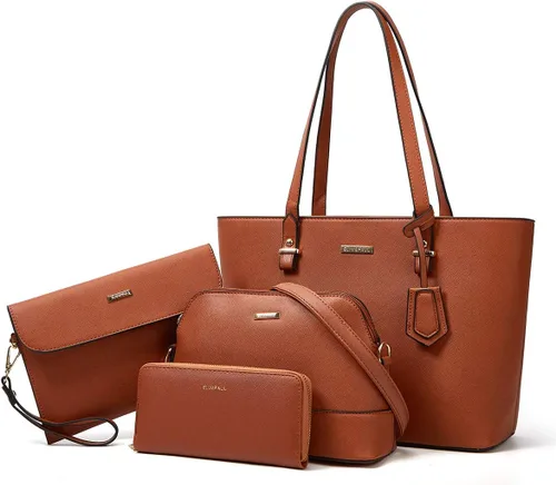 Miniatura 206 de Juego de 4 bolsas modernos para mujer de cuero sintético: bolso tote, bolso de hombro, bolso de mano y cartera.