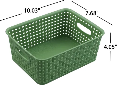 Miniatura 3 de Sadstory - Cesta de almacenamiento tejida de plástico verde oscuro, cesta de plástico para estantes, 6 paquetes