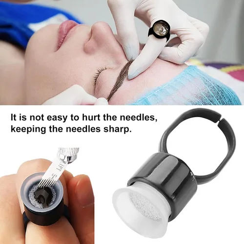 Miniatura 3 de Vasos de anillo de tinta, 50 anillos de pigmento, anillos de pegamento de pigmento de microblading con copas de tinta de esponja, tapas