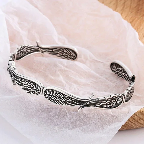 Miniatura 5 de Pulsera de plata de ley de estilo vintage con alas de ángel, ajustable, pulseras inspiradoras para mujeres y hombres, regalo de joyería inspiradora