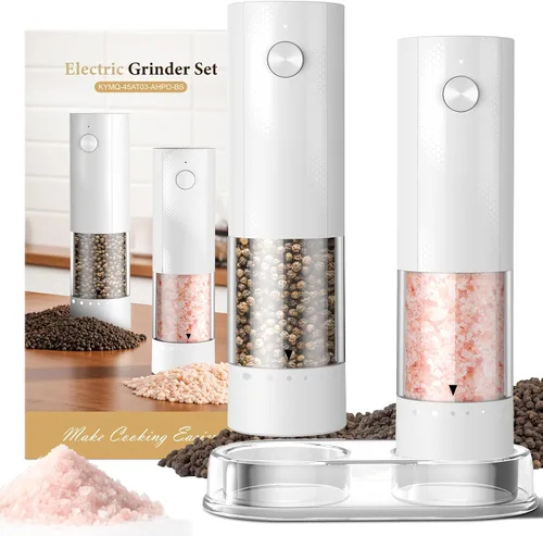 Miniatura 9 de Juego de molinillo eléctrico de sal y pimienta, salero y pimentero automático, electrodomésticos de cocina con grosor externo ajustable, tolva más