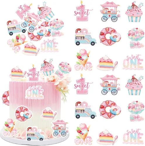 Miniatura 29 de Paquete de 24 adornos para cupcakes Sweet One con purpurina para primer cumpleaños, fresa, cupcakes, para frutas, baby shower, primer cumpleaños