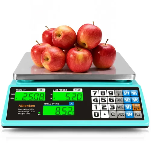 Miniatura 10 de Báscula comercial de alimentos de 88 libras / kilogramos/oz, escala de cálculo de precios con pantalla doble, recargable, placa reversible 88lb