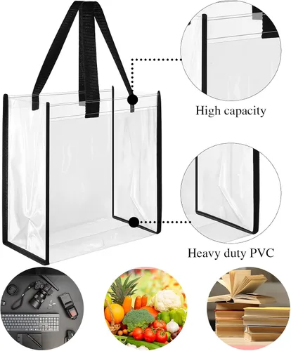 Miniatura 3 de Paterr Paquete de 20 bolsas de plástico transparentes de 10 x 10 x 4 pulgadas, bolsa de regalo aprobada por estadios con asas para mujeres