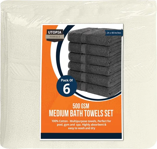 Miniatura 5 de Utopia Towels Juego de 6 toallas de baño (24 x 48 pulgadas), 100% algodón hilado en anillo de 500 GSM, medianas, ligeras y altamente absorbentes