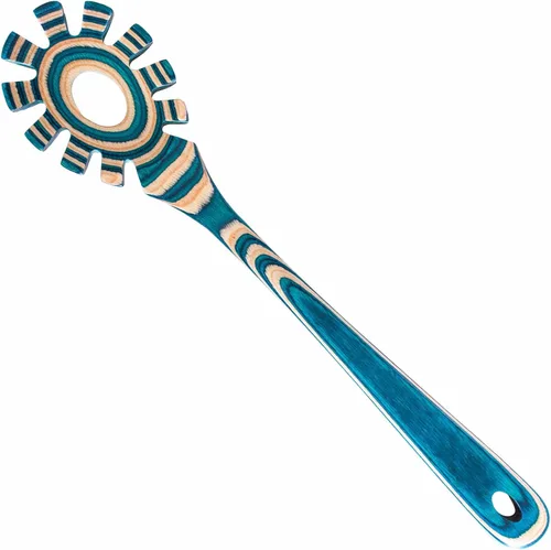 Colección Baltique Mykonos - Cuchara de espaguetis de madera – Cuchara para pasta de 12.5" con dientes, utensilio de madera de abedul colorida para