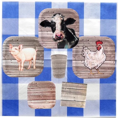 Miniatura 7 de Havercamp 8 platos de fiesta de madera de granero Papel temático de madera para picnics y fiestas Plato de pollo cuadrado de 9 pulgadas