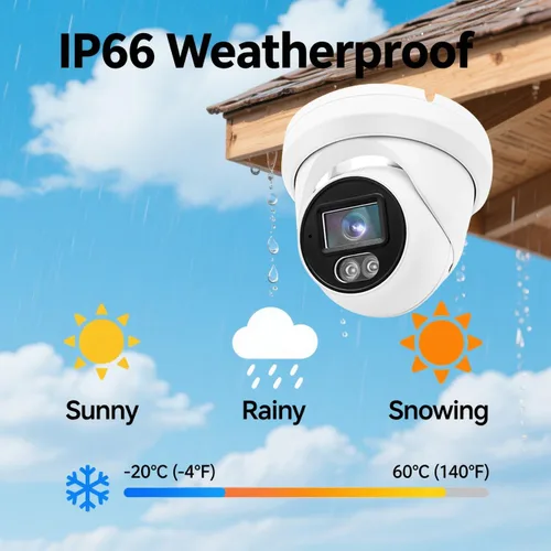 Miniatura 8 de Real HD Cámara domo de torreta IP PoE de visión nocturna a todo color de 4MP, gran angular de 0.110 in, H.265, cámara de seguridad CCTV al aire