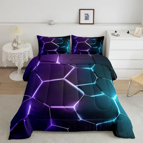 Miniatura 24 de Feelyou Juego de edredón de nido de abeja, edredón hexagonal rojo degradado para niños, niñas, adolescentes, juego de ropa de cama geométrico, Multi