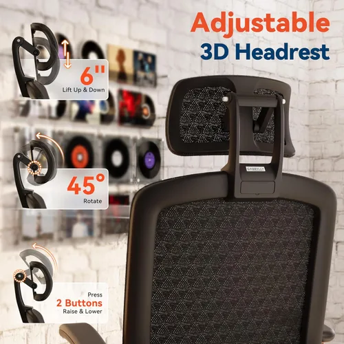 Miniatura 4 de GABRYLLY Silla de oficina ergonómica, silla de escritorio con respaldo alto con brazos abatibles, reposacabezas 3D, asiento de esponja gruesa