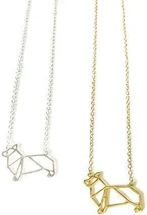 Miniatura 3 de Altitude Boutique Corgi, collar con colgante de perro, joyería geométrica origami (plata, oro)