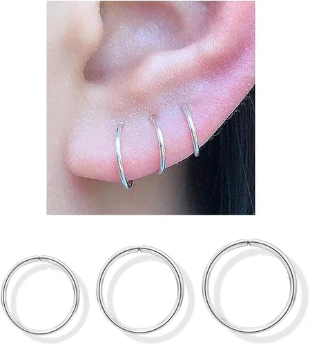 Juego de aretes de aro pequeños para mujer, 0.236 in, 0.276 in, 0.315 in