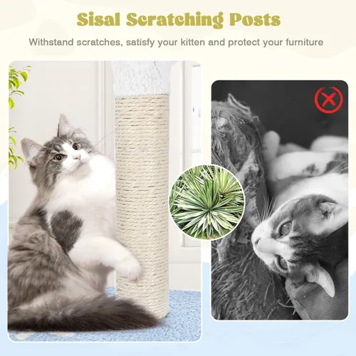 Miniatura 5 de PETSITE Árbol para gatos con temática oceánica para gatos de interior, torre para gatos de varios niveles con postes rascadores de sisal natural