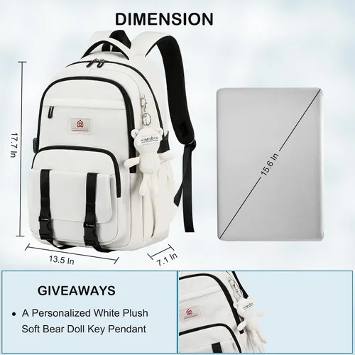 Miniatura 6 de Hidds Mochila universitaria para laptop de 15.6 pulgadas para hombres y mujeres, bolsa de libros para escuela primaria y secundaria para Beige