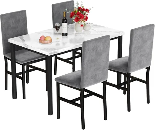 Miniatura 8 de DKLGG Juego de 4 mesas de comedor para 4, juego de 4 mesas y sillas de cocina de mármol sintético, moderno juego de mesa de comedor de 5 piezas