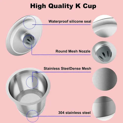 Miniatura 5 de Tazas K reutilizables a prueba de fugas con embudo de llenado de aluminio, cápsulas de café recargables de acero inoxidable 304, filtros universales