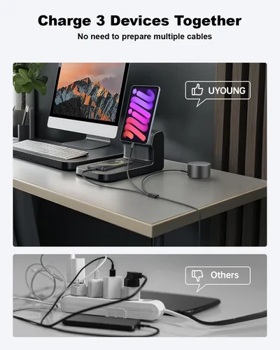 Miniatura 3 de Cable de carga múltiple corto de 1 pie, paquete de 2 cables de carga 3 en 1, cables universales trenzados para teléfono con conectores