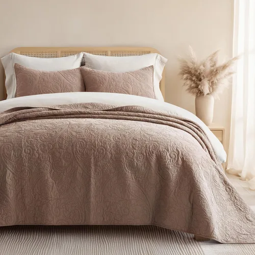 EVERGRACE Juego de Edredón de Paisley 100% Algodón, Juego de 3 Piezas Tamaño Queen – Colcha Ligera Prelavada con 2 Fundas, Cubrecama Matelasse Suave