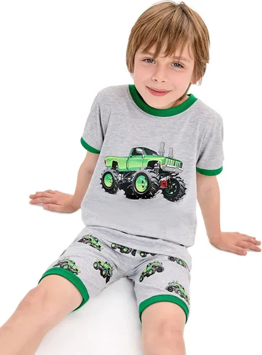 Miniatura 2 de Little Hand Pijamas de dinosaurio para niños pequeños, pijamas de verano con diseño de camión y excavadora, conjuntos cortos de 2 a 7 años