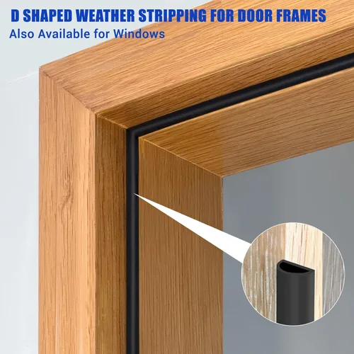 Miniatura 4 de Burlete Sellador para Puerta Autoadhesivo Tira Selladora de Silicona en Forma de D para Sellado de Marco de Puerta/Ventana, 20 Pies, Color Negro