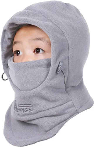 Miniatura 22 de Azarxis Gorro de niños con pasamontañas de forro polar para esquí, máscara facial de invierno, gorro ajustable con calentador doble para el cuello